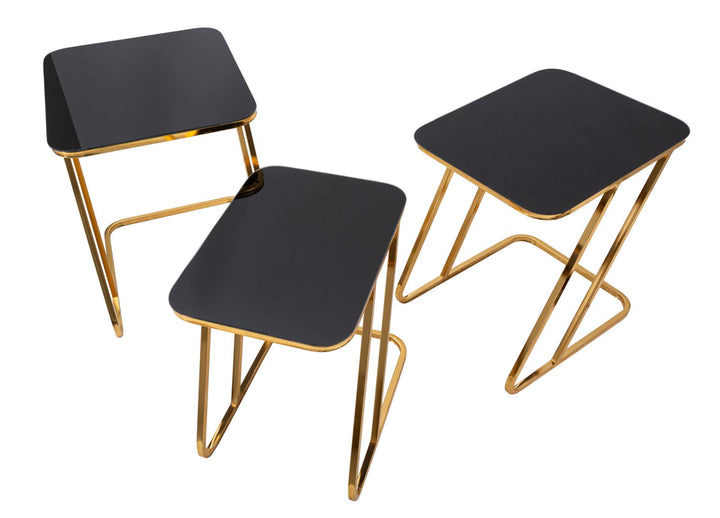 Rechteckiger kleiner Tisch aus Metall und Glas in Gold, 3 Stück