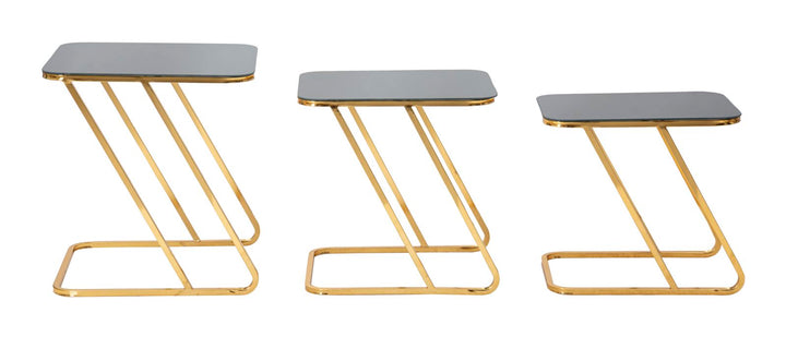 Rechteckiger kleiner Tisch aus Metall und Glas in Gold, 3 Stück