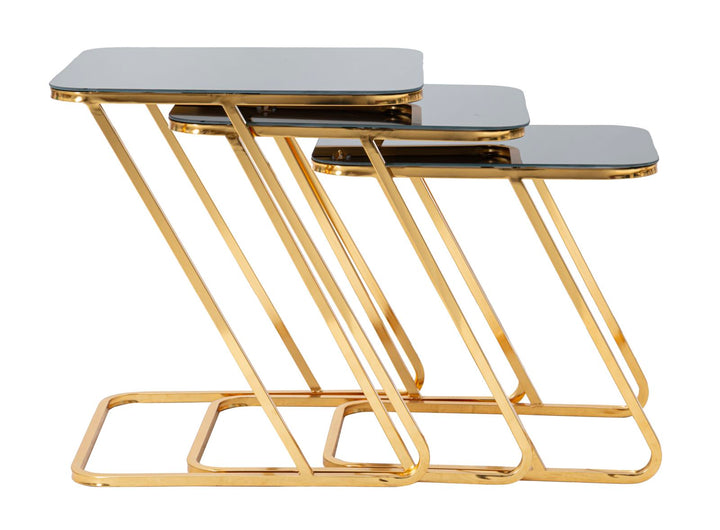 Rechteckiger kleiner Tisch aus Metall und Glas in Gold, 3 Stück