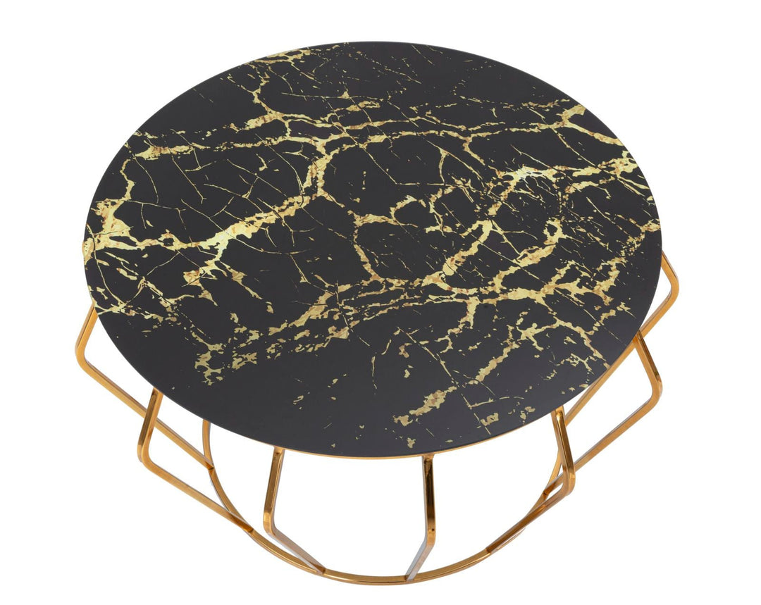 Runder Couchtisch Mit Golddraht Basis Histor Modern (Marmorplatte)