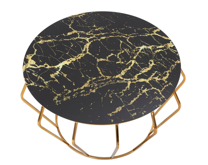 Runder Couchtisch Mit Golddraht Basis Histor Modern (Marmorplatte)
