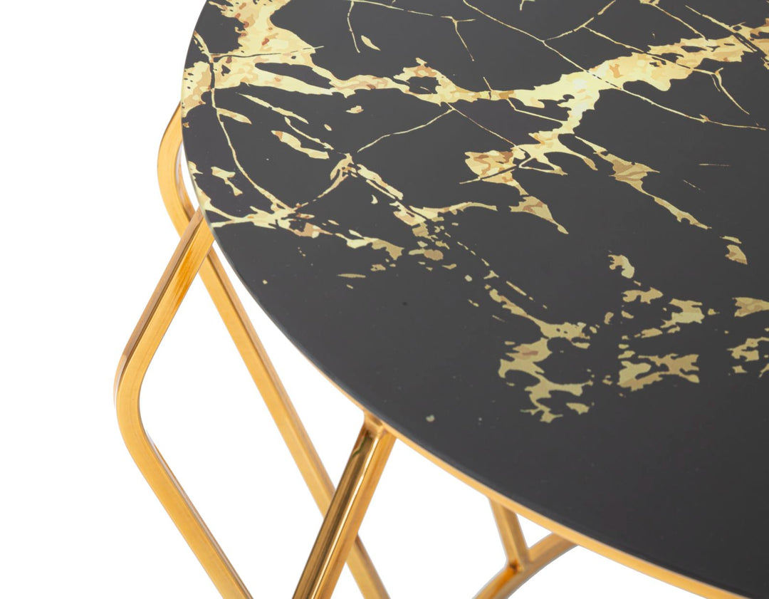 Runder Couchtisch Mit Golddraht Basis Histor Modern (Marmorplatte)