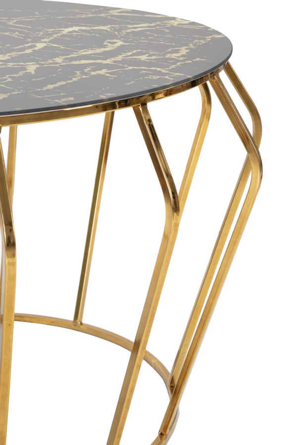Runder Couchtisch Mit Golddraht Basis Histor Modern (Marmorplatte)