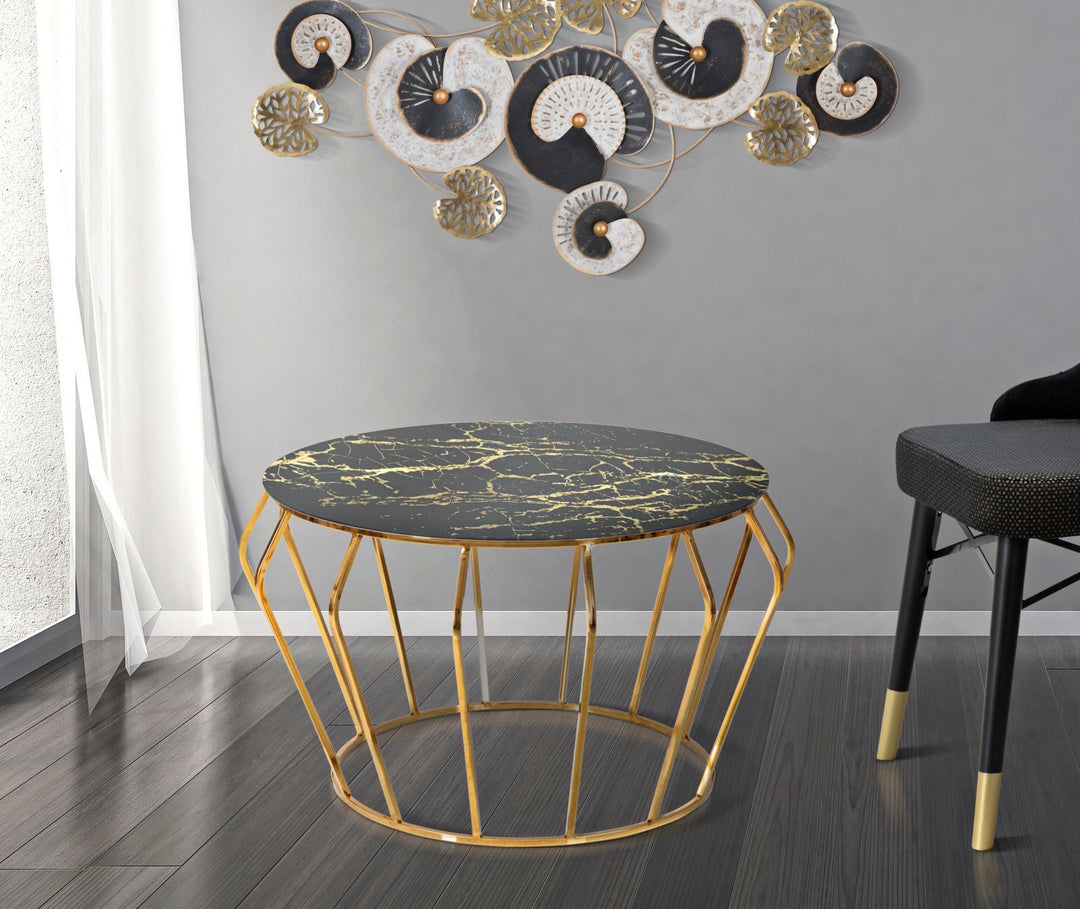 Runder Couchtisch Mit Golddraht Basis Histor Modern (Marmorplatte)