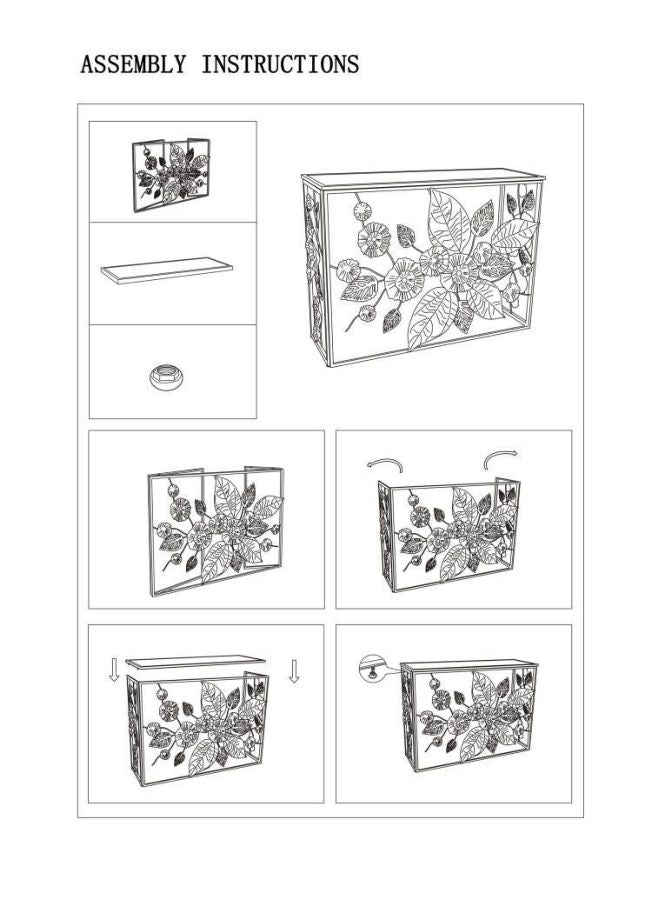 Schwarzer Konsolentisch aus Metall und Glas mit Blumen- und Blattmotiv