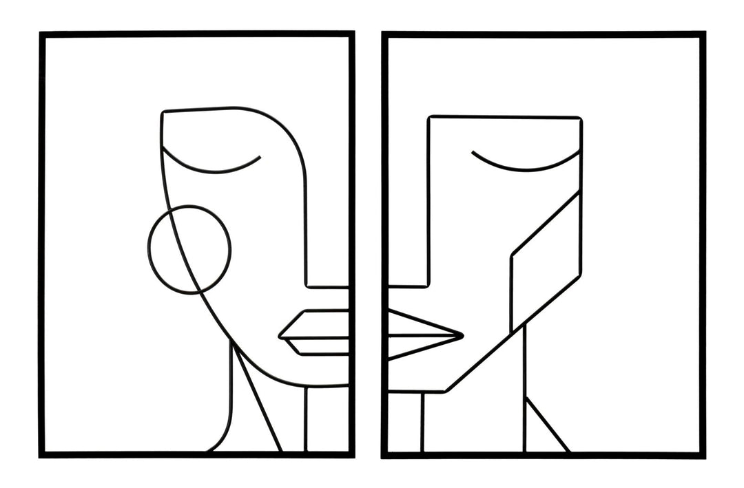Abstrakte Gesichter aus Metall Wanddekoration 2 Stück Standing Set