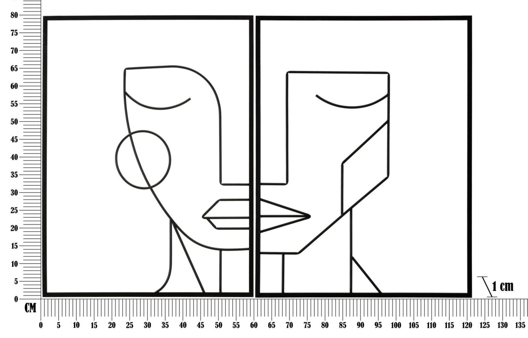 Abstrakte Gesichter aus Metall Wanddekoration 2 Stück Standing Set