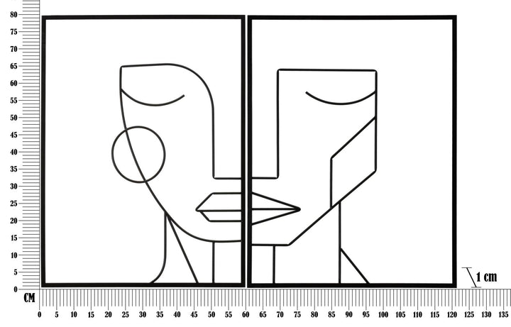 Abstrakte Gesichter aus Metall Wanddekoration 2 Stück Standing Set