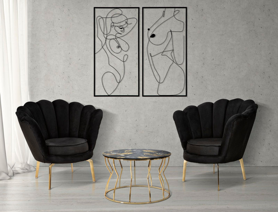 Abstrakte Wanddekoration aus Metall mit weiblichen Körpern 2 Stück Standing Set