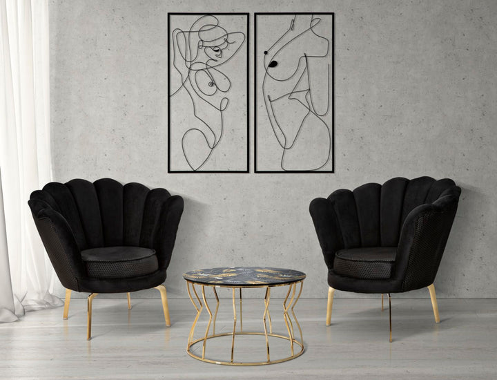Abstrakte Wanddekoration aus Metall mit weiblichen Körpern 2 Stück Standing Set