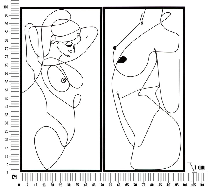 Abstrakte Wanddekoration aus Metall mit weiblichen Körpern 2 Stück Standing Set