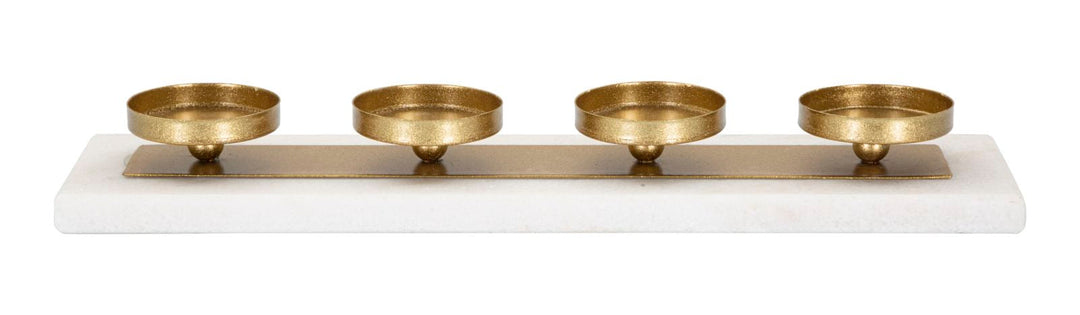 Quadratischer Kerzenständer aus Goldmetall und Marmor mit 4 Kerzen