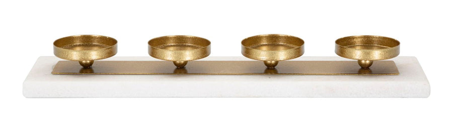 Quadratischer Kerzenständer aus Goldmetall und Marmor mit 4 Kerzen