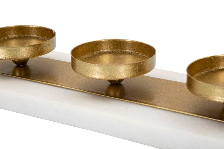 Quadratischer Kerzenständer aus Goldmetall und Marmor mit 4 Kerzen