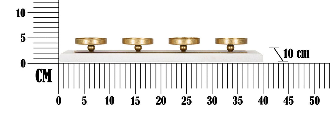 Quadratischer Kerzenständer aus Goldmetall und Marmor mit 4 Kerzen