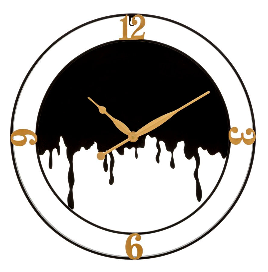 Moderne Wanduhr aus Metall in Gold und Schwarz