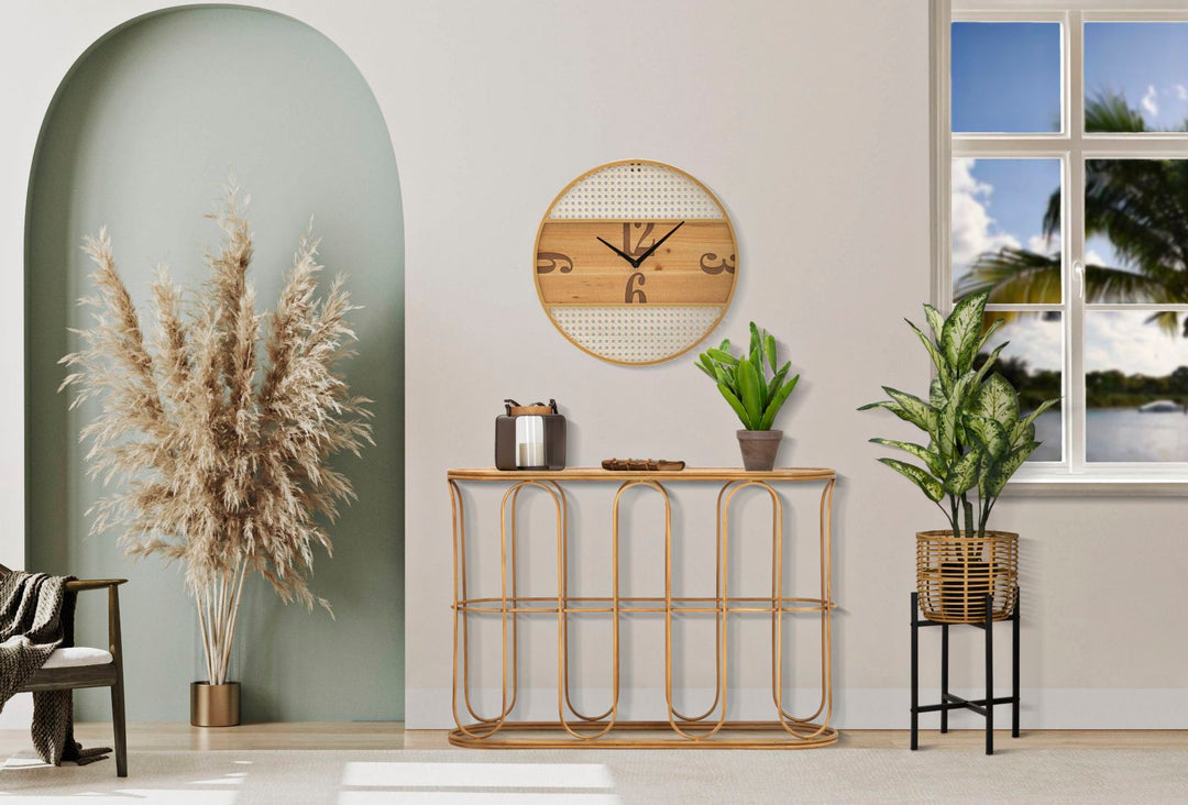 Holz Konsolentisch Lamellendesign Samui Flur