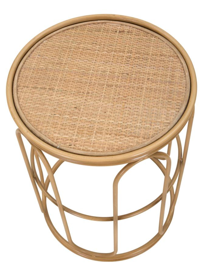 Runder Beistelltisch Holzplatte Rattanrahmen Samui Stil