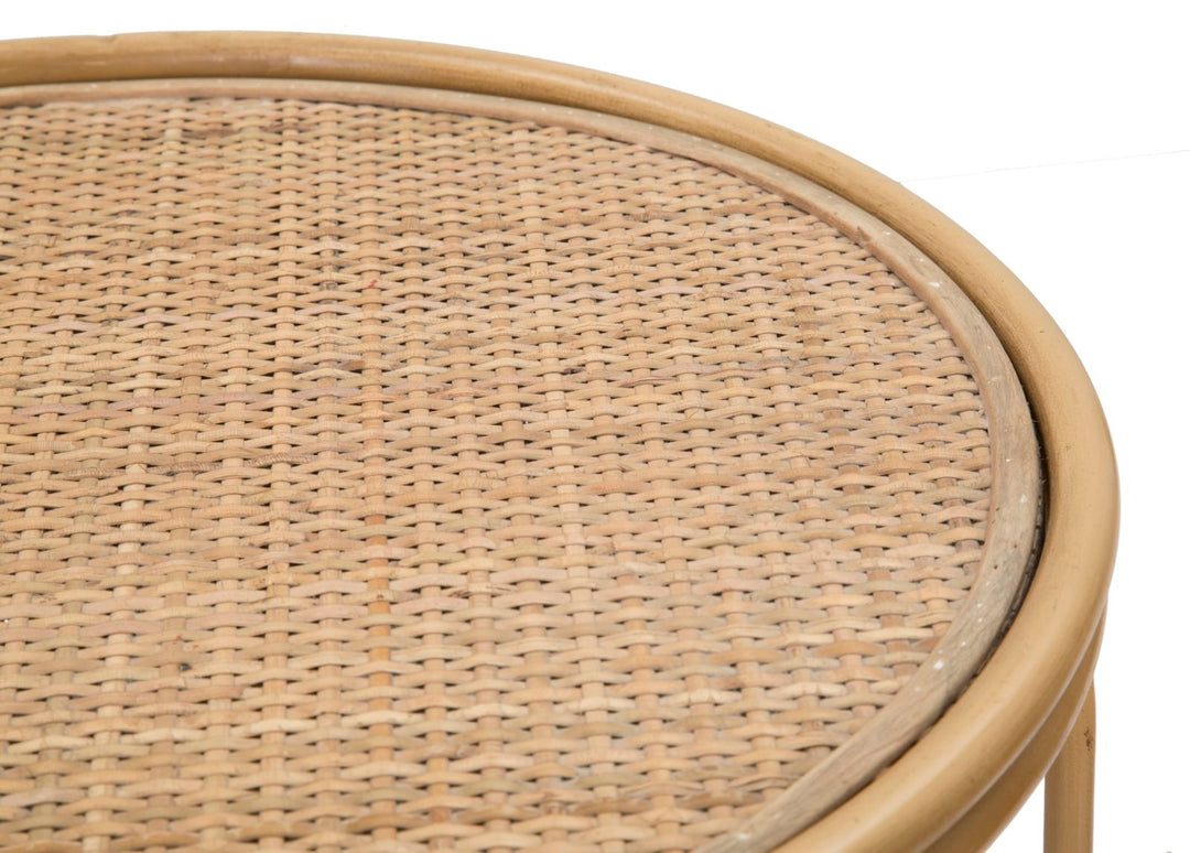 Runder Beistelltisch Holzplatte Rattanrahmen Samui Stil