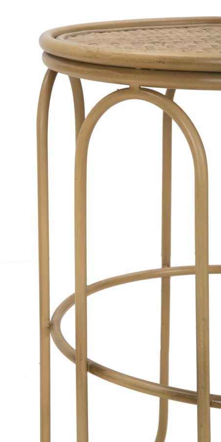 Runder Beistelltisch Holzplatte Rattanrahmen Samui Stil