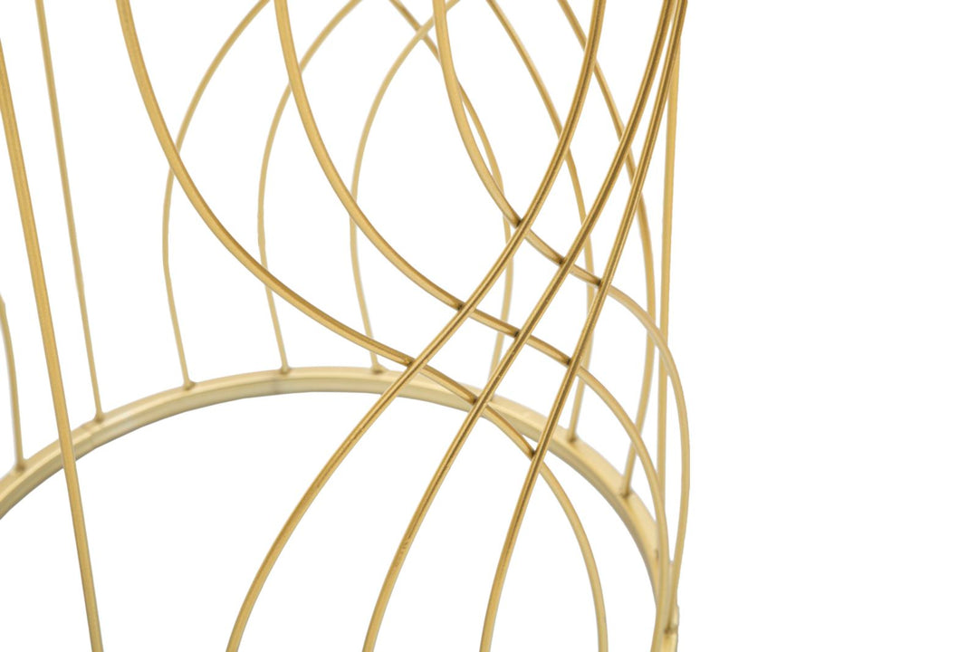 Paar runde Beistelltische aus Goldmetall und Glas mit geometrischen Linien