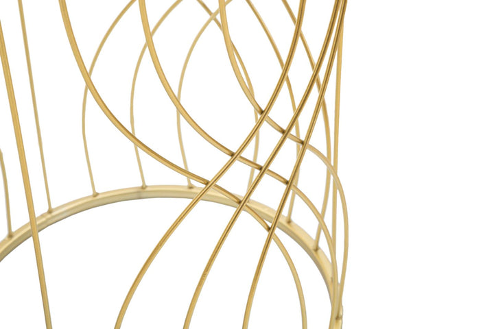 Paar runde Beistelltische aus Goldmetall und Glas mit geometrischen Linien