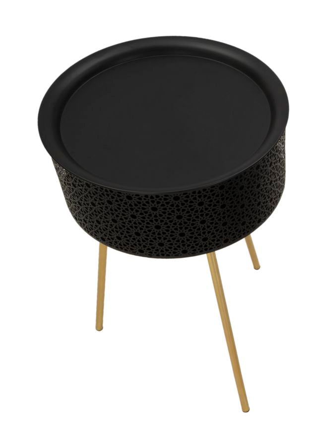Runder schwarzer kleiner Tisch mit goldenen Metallbeinen