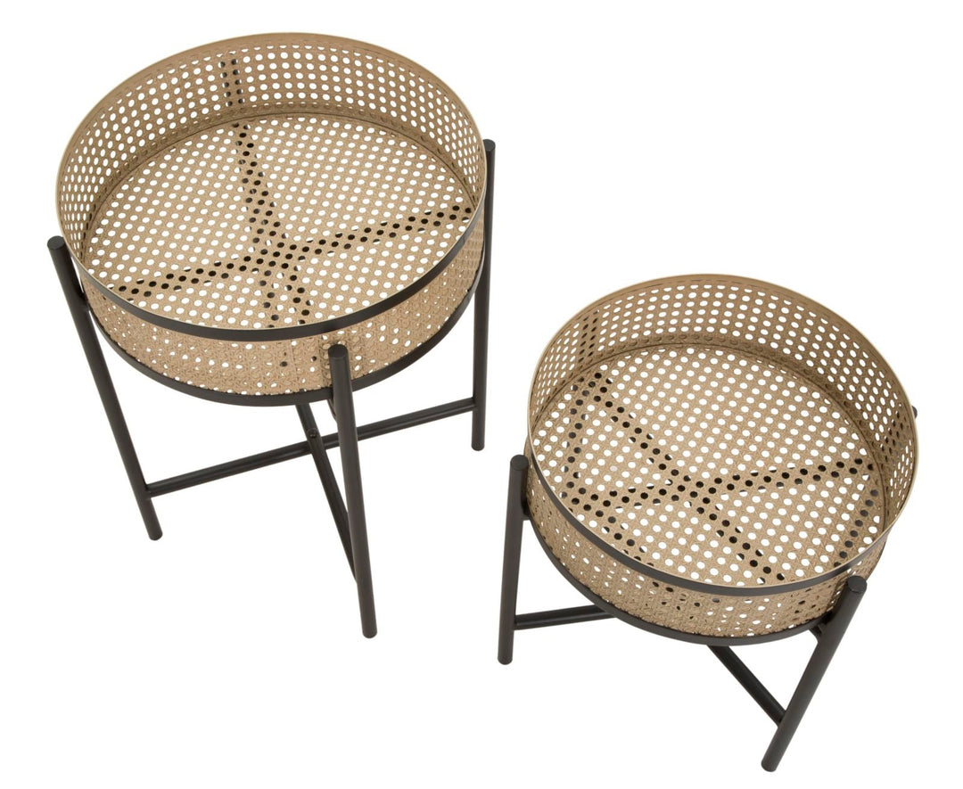 2er Set Runde Beistelltische Holzplatte Metallbasis Fuji
