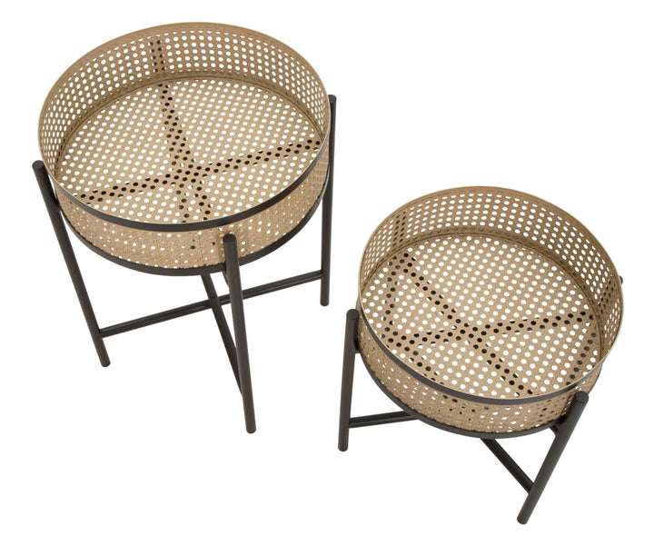 2er Set Runde Beistelltische Holzplatte Metallbasis Fuji