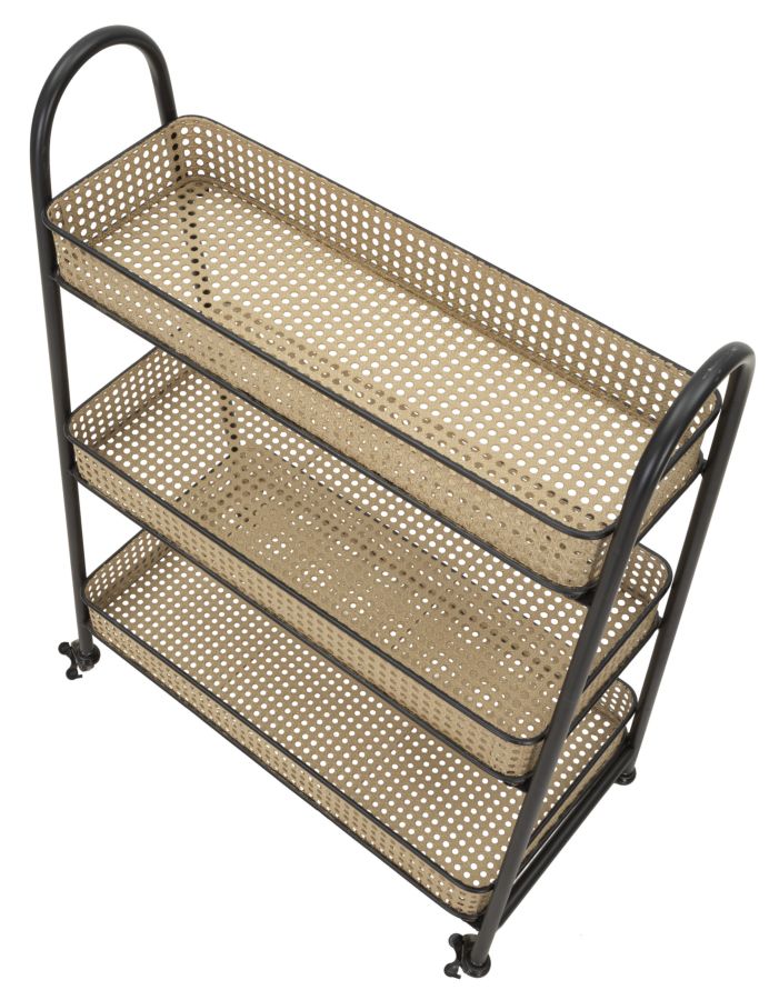 3 Stufiger Rattan Servierwagen Gold Metallrahmen Fuji