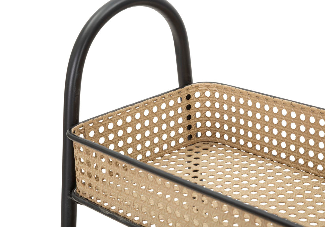 3 Stufiger Rattan Servierwagen Gold Metallrahmen Fuji
