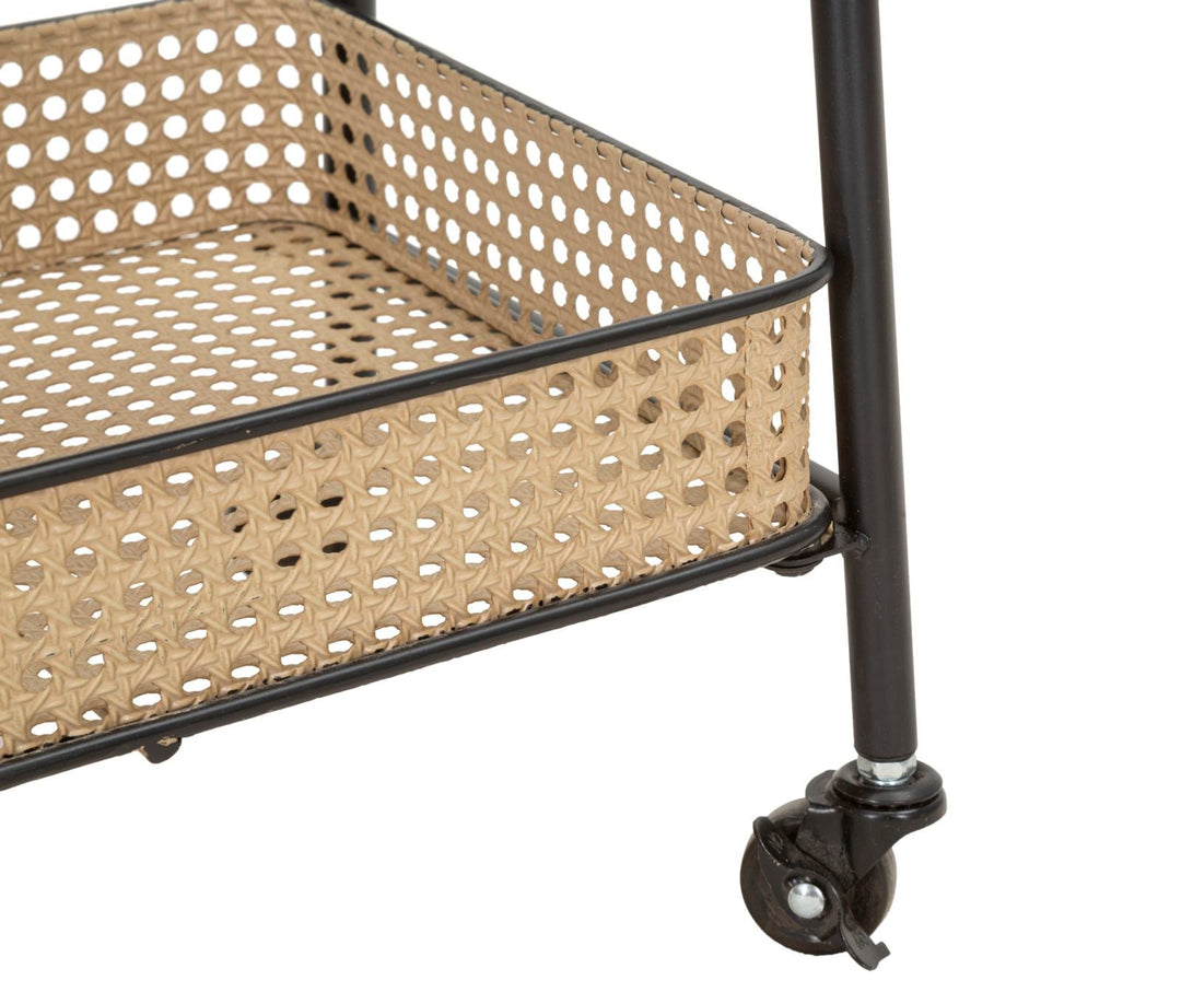 3 Stufiger Rattan Servierwagen Gold Metallrahmen Fuji
