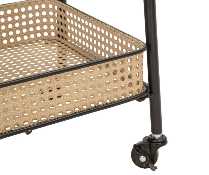 3 Stufiger Rattan Servierwagen Gold Metallrahmen Fuji