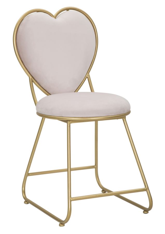 Herzförmiger Stuhl aus rosa Samt mit goldenen Metallbeinen