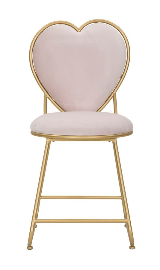 Herzförmiger Stuhl aus rosa Samt mit goldenen Metallbeinen