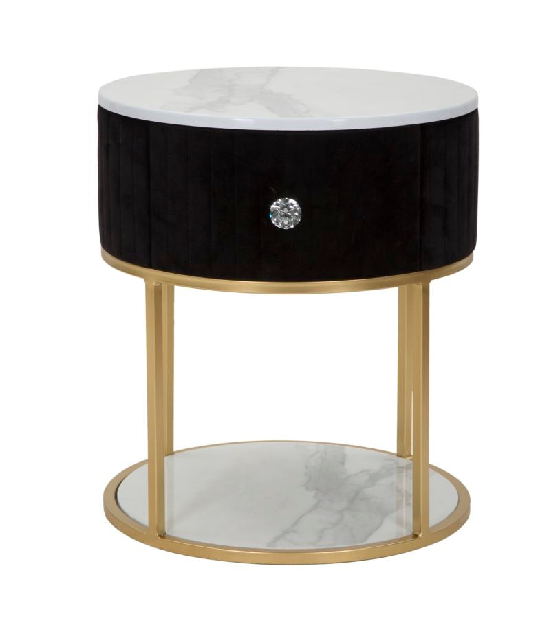Nachttisch in Gold und Schwarz mit Marmorplatte