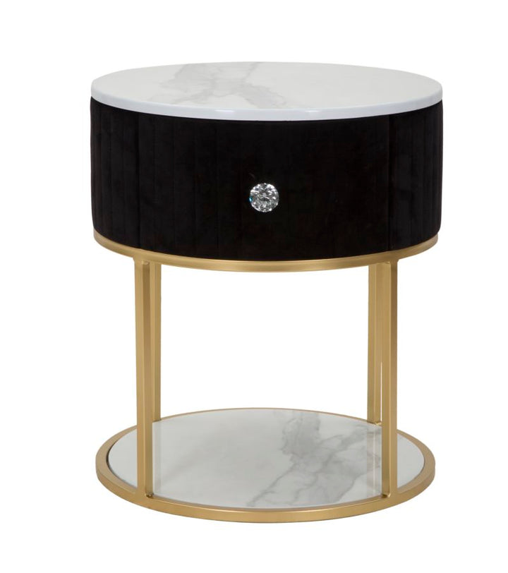 Nachttisch in Gold und Schwarz mit Marmorplatte