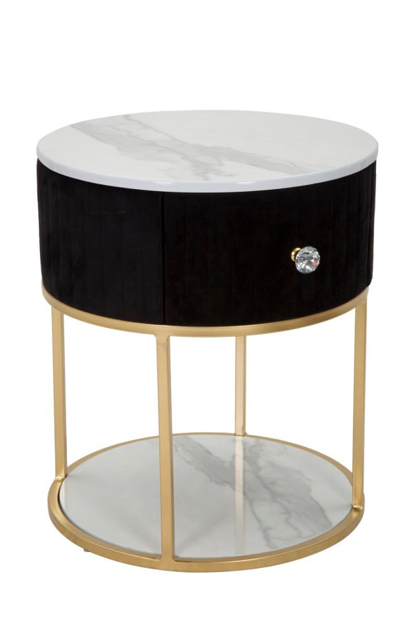 Nachttisch in Gold und Schwarz mit Marmorplatte