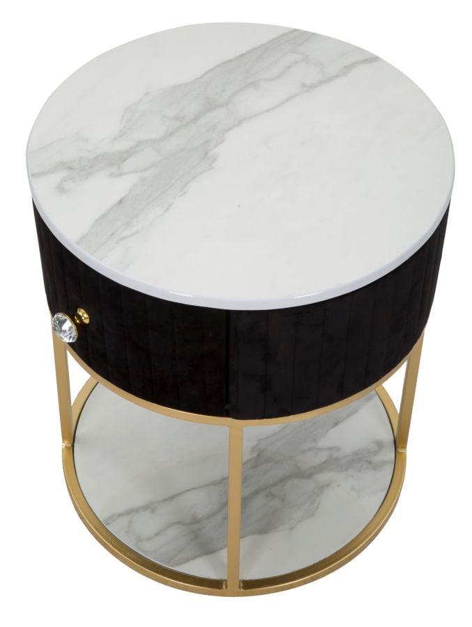 Nachttisch in Gold und Schwarz mit Marmorplatte