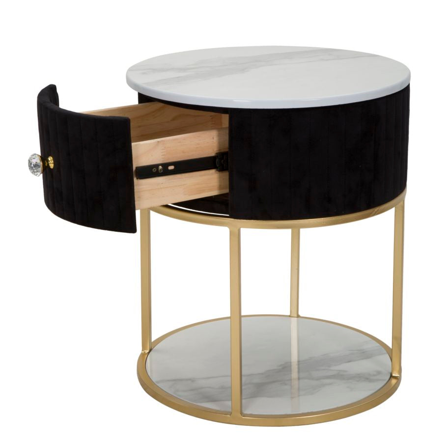 Nachttisch in Gold und Schwarz mit Marmorplatte