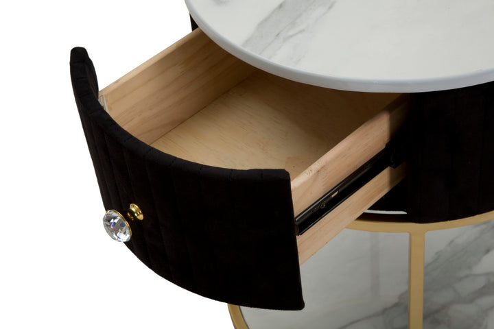 Nachttisch in Gold und Schwarz mit Marmorplatte
