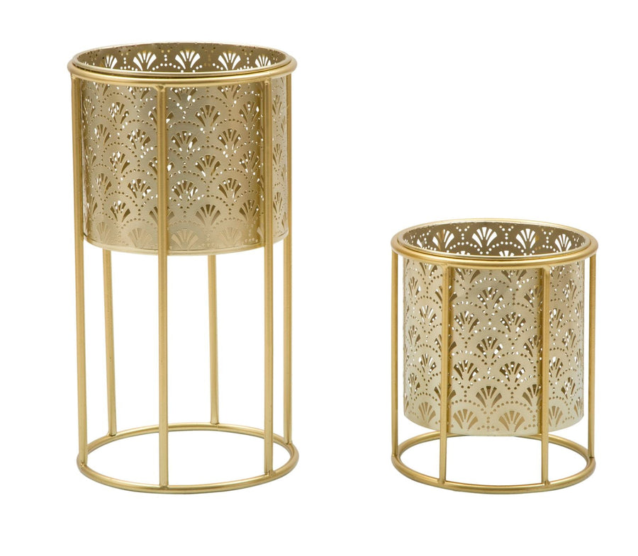 Runder Blumentopf aus goldenem Metall
