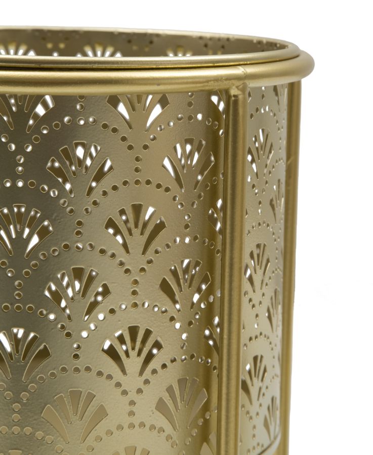 Runder Blumentopf aus goldenem Metall