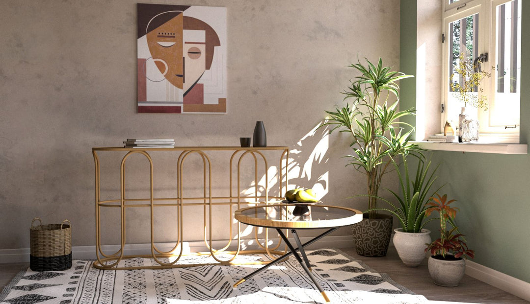 Holz Konsolentisch Lamellendesign Samui Flur