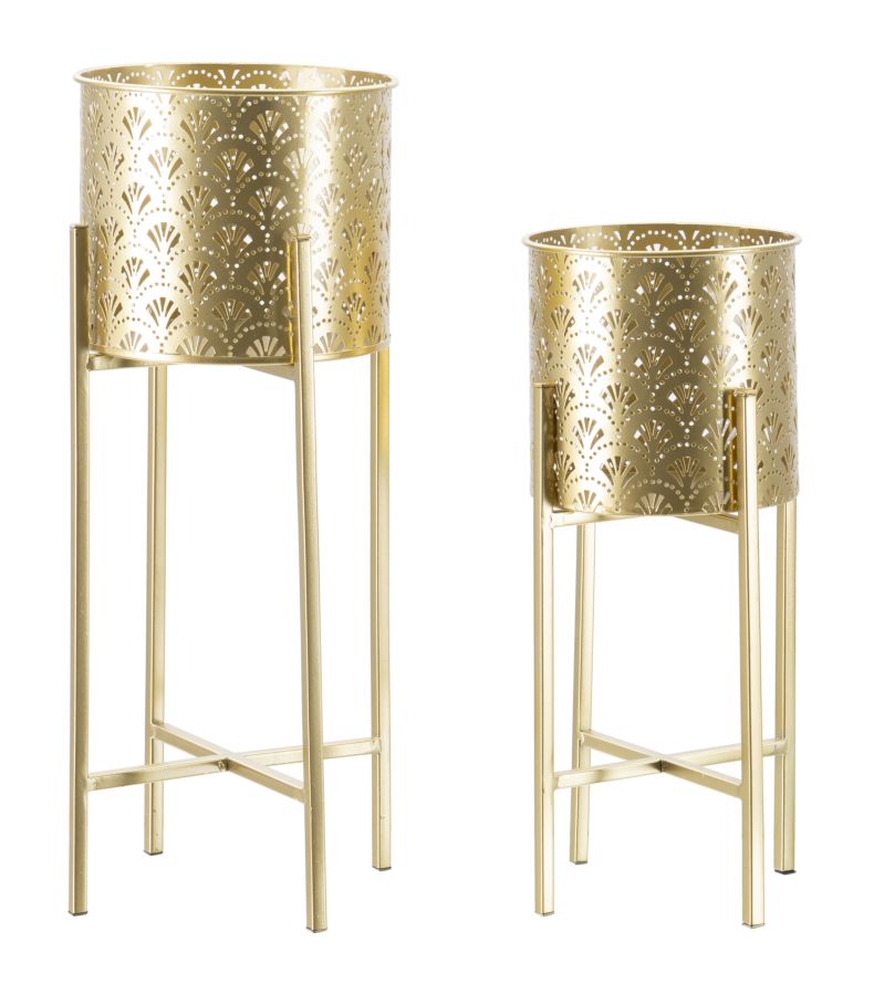 Runder Blumentopf aus goldenem Metall