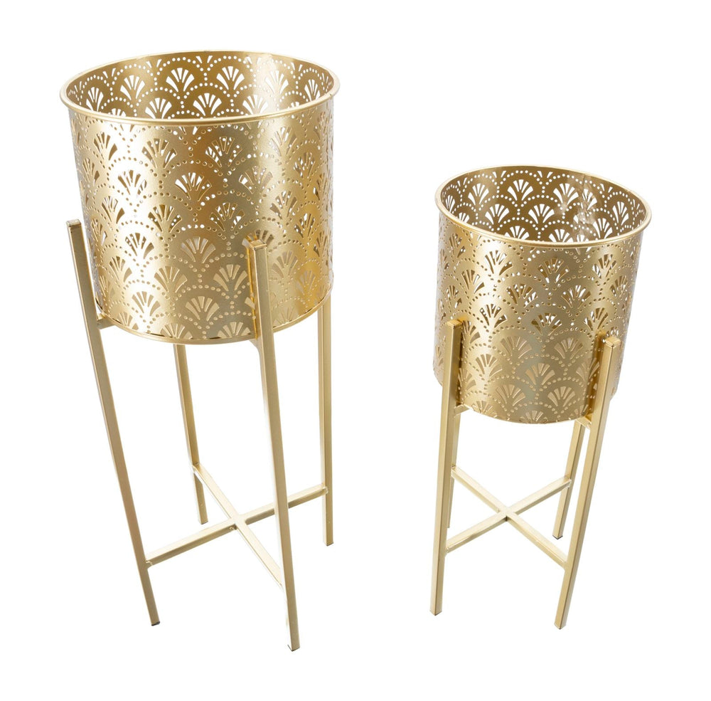 Runder Blumentopf aus goldenem Metall
