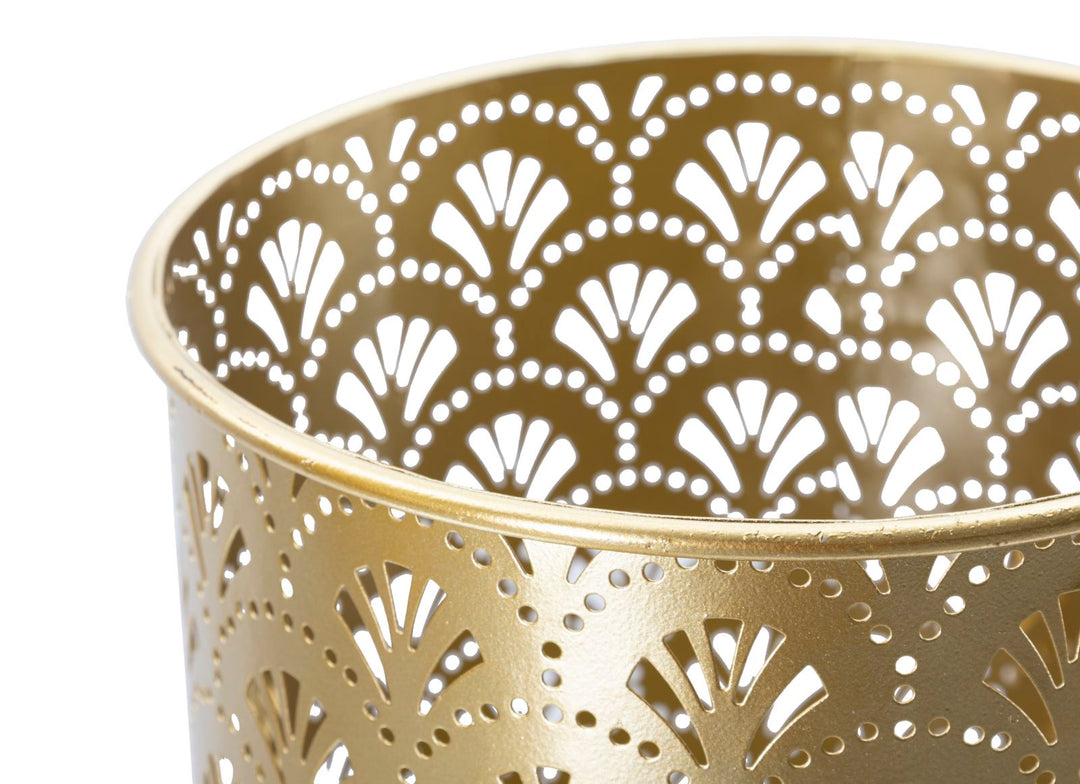 Runder Blumentopf aus goldenem Metall