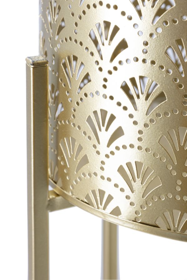 Runder Blumentopf aus goldenem Metall