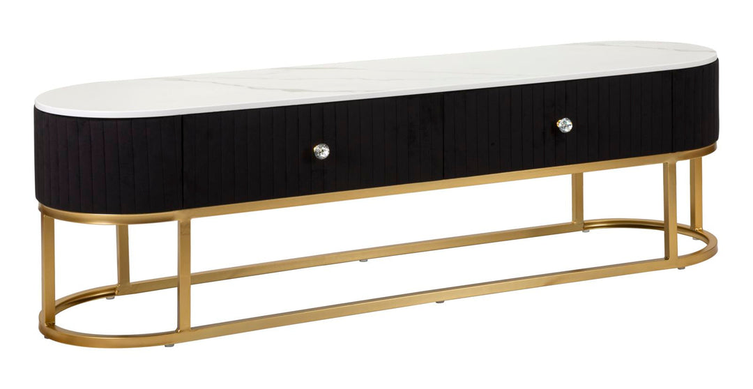 Schwarz Holz TV Board Goldbasis Montpellier Modern (Marmorplatte)