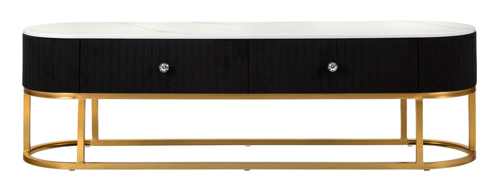 Schwarz Holz TV Board Goldbasis Montpellier Modern (Marmorplatte)